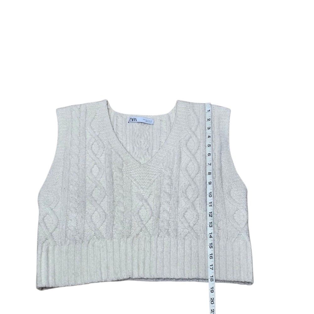 Zara Ivory Sweater Vest Size S Cable Knit Oversized Cropped Cozy Sleeveless - Picture 4 of 8